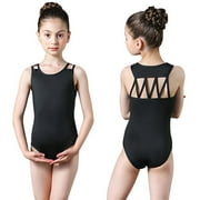 Girl Gymnastics Leotard Criss Cross Straps Onesies Sleeveless Tank Stretchy Dance Suit Ballet Body Suit, for Dance Gymnastic Exercise Performance, 5-12 Years