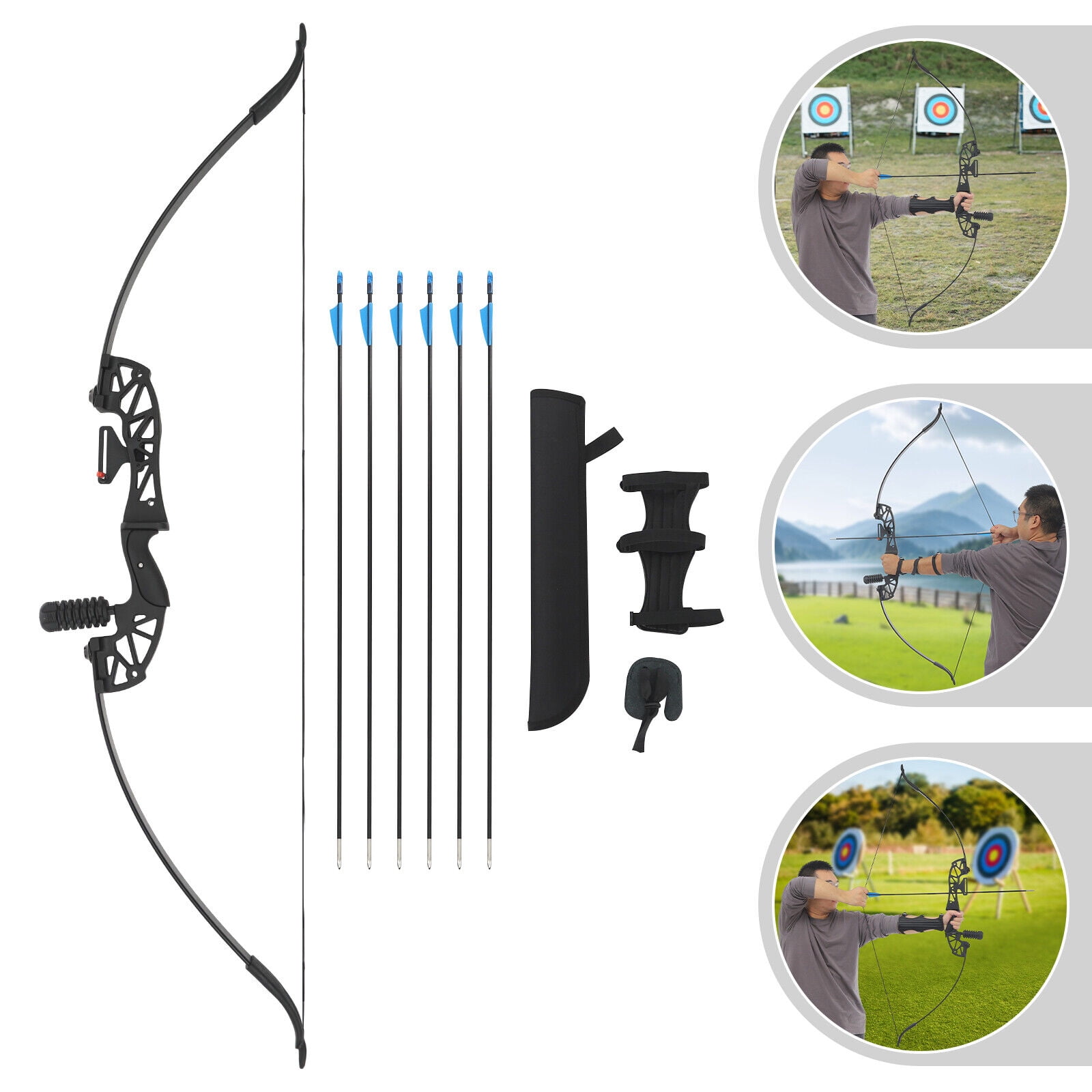 TFCFL 40LBS Recurve Bow Kit Portable Outdoor Hunting Takedown Recurve Bow Set Arrow Kit Right-handed Bow