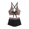 thumbnail image 4 of Lopeceal Women Plus Size Halter Bikini 2 Piece Color Block Striped Cross Push Up Swimsuit And Tummy Control Shorts Fashion Sexy, 4 of 6