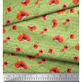 thumbnail image 2 of Soimoi Green polyester Crepe Fabric Text & Poppy Floral Print Fabric by Yard 52 Inch Wide, 2 of 3