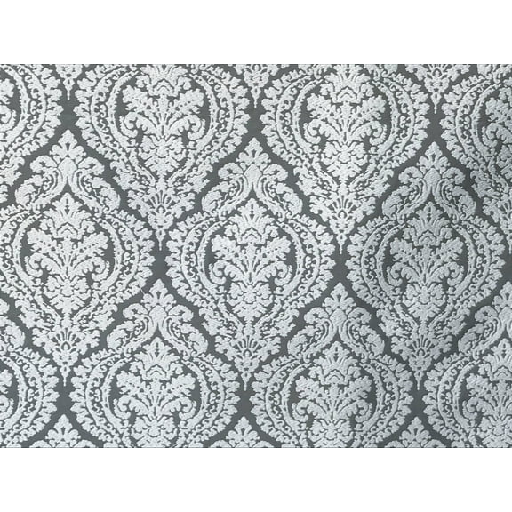 Fabric Mart Direct Gray, White Poly Cotton Fabric By The Yard, 55 inches or 140 cm width, 1 Yard Gray Cotton Fabric, Damask, Upholstery Drapery Curtain Wholesale Fabric, Window Treatment