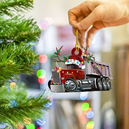 

Black Fryday 2022 Christmas Clearance Sale!1PC Christmas Ornaments Hanging Decoration Gift Product Personalized Family Iron Fire Truck Excavator Excavator Pendant