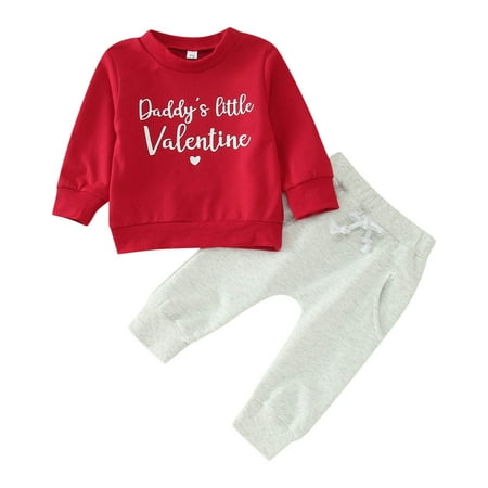 

Valentine s Day Outfit For Toddler Boys Girls Long Sleeve Letter Prints Crewneck Sweatshirts Tops Solid Pants 2PCS Outfits Kids Casual Sports Clothes Set