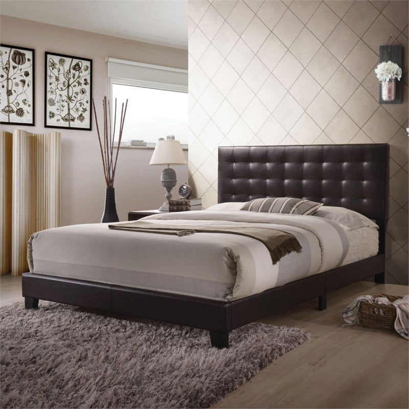 Bowery Hill Faux Leather Upholstered, Leather Upholstered Queen Bed