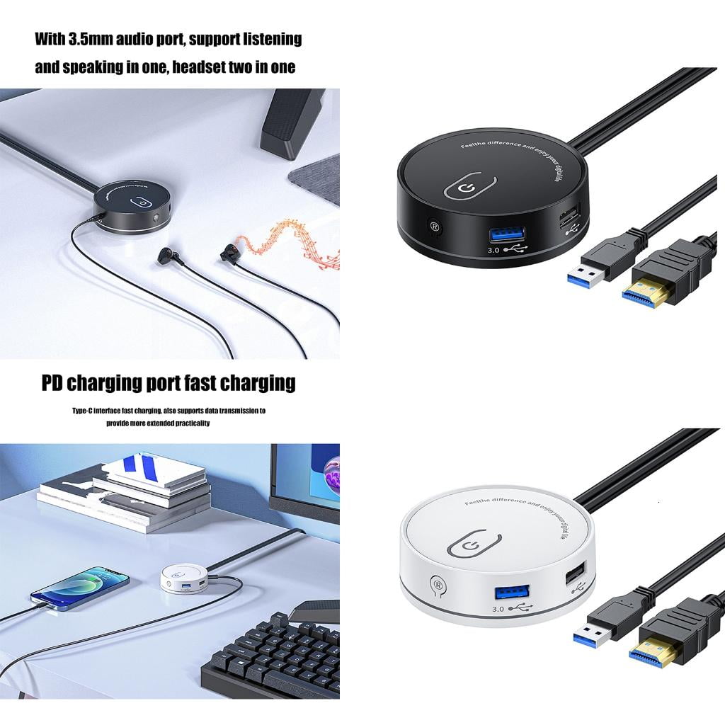 HONCLL External Desktop Power Control Switching with USB Hub and 3.5mm Auditory Port