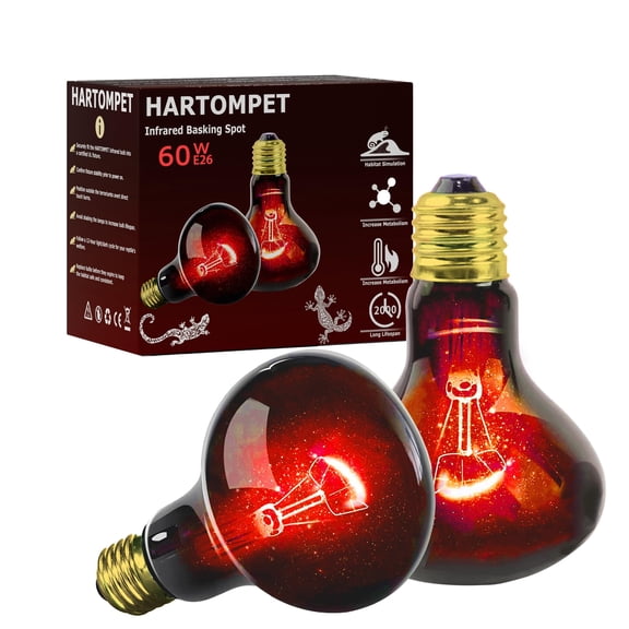 HARTOMPET Infrared Heat Lamp Bulbs 60W E26,Red Basking Spot Light Bulb Reptile Heating lamp,2 Pack