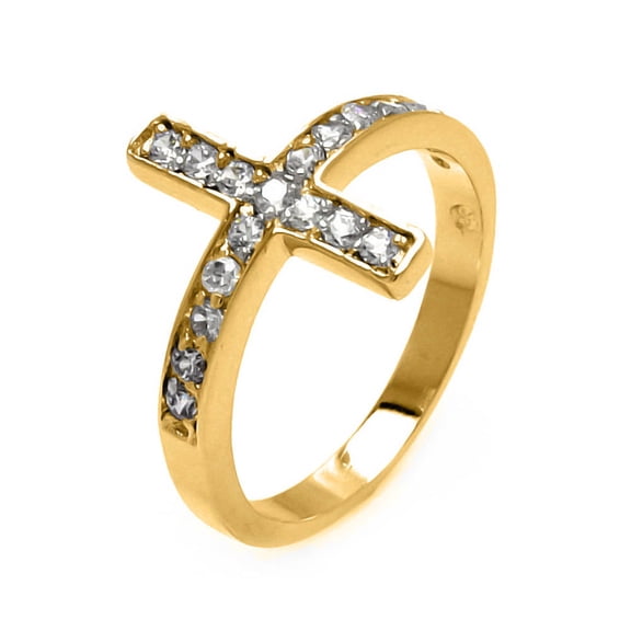 Gold Plated 925 Sterling Silver Clear Pave Set Clear CZ Cross Ring White Jewelry Female Size 8