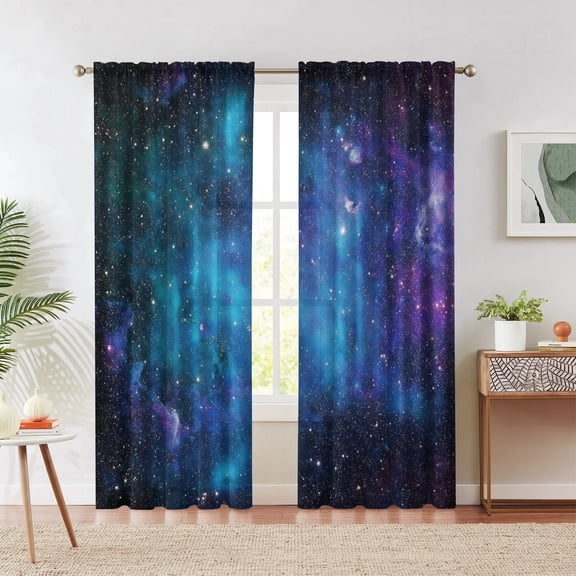 Space nebula and cosmic starry sky decoration, blue-purple nebula starry sky blackout curtains, suitable for children's rooms, boys' rooms, girls' rooms, and living rooms, two-piece set, 42x63in.