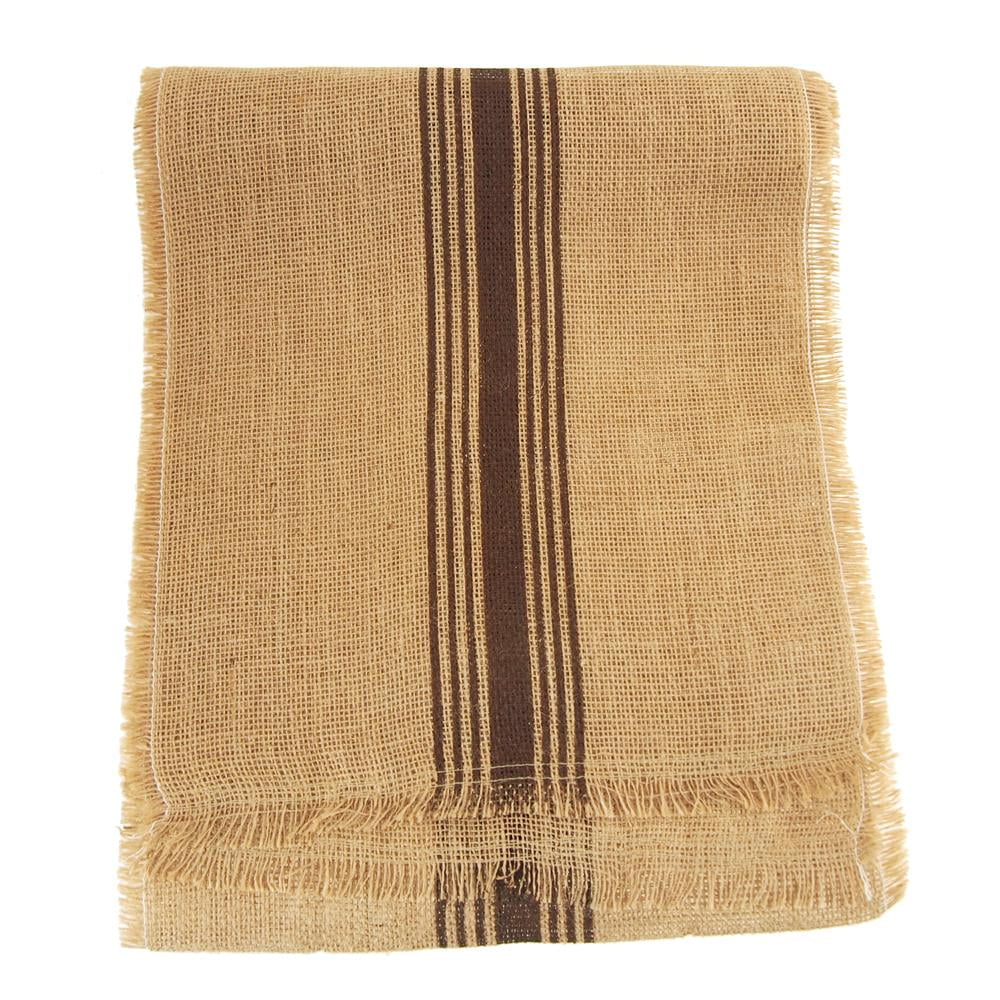 Natural Burlap Table Runner with Brown Striped, 121/2Inch, 9Feet
