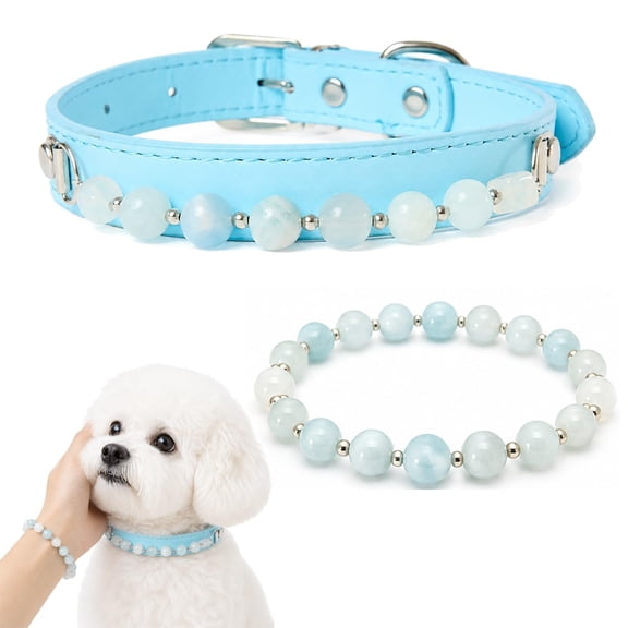 Crystal Beaded Dog Collar with Matching Elastic Owner Beaded Bracelet | Adjustable Soft Leather, Hair Friendly Pet Gem Beaded Necklace, Daily Wear, Loving Wishes for Pets