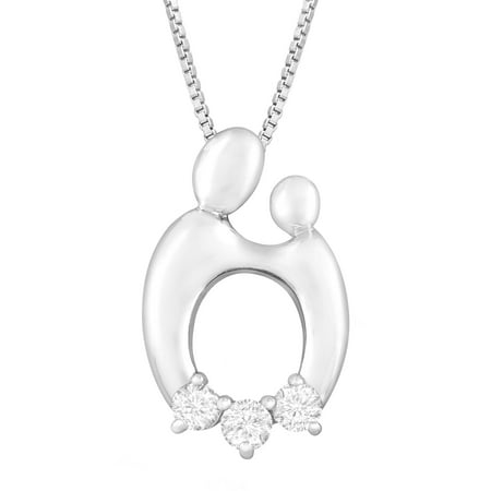 3/8 ct Diamond Mother & Child Pendant Necklace in 14kt White Gold