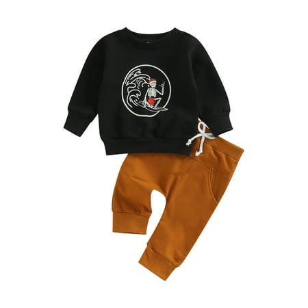 

Bagilaanoe 2Pcs Toddler Baby Boy Christmas Outfits Skeleton Santa Print Long Sleeve Pullover Tops + Trousers 6M 12M 18M 24M 3T Kids Fall Long Pants Set