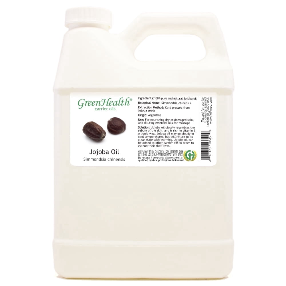 GreenHealth 100% Pure Jojoba Oil, Cold-Pressed Unrefined Carrier Oil, 32 fl oz Jug with Cap