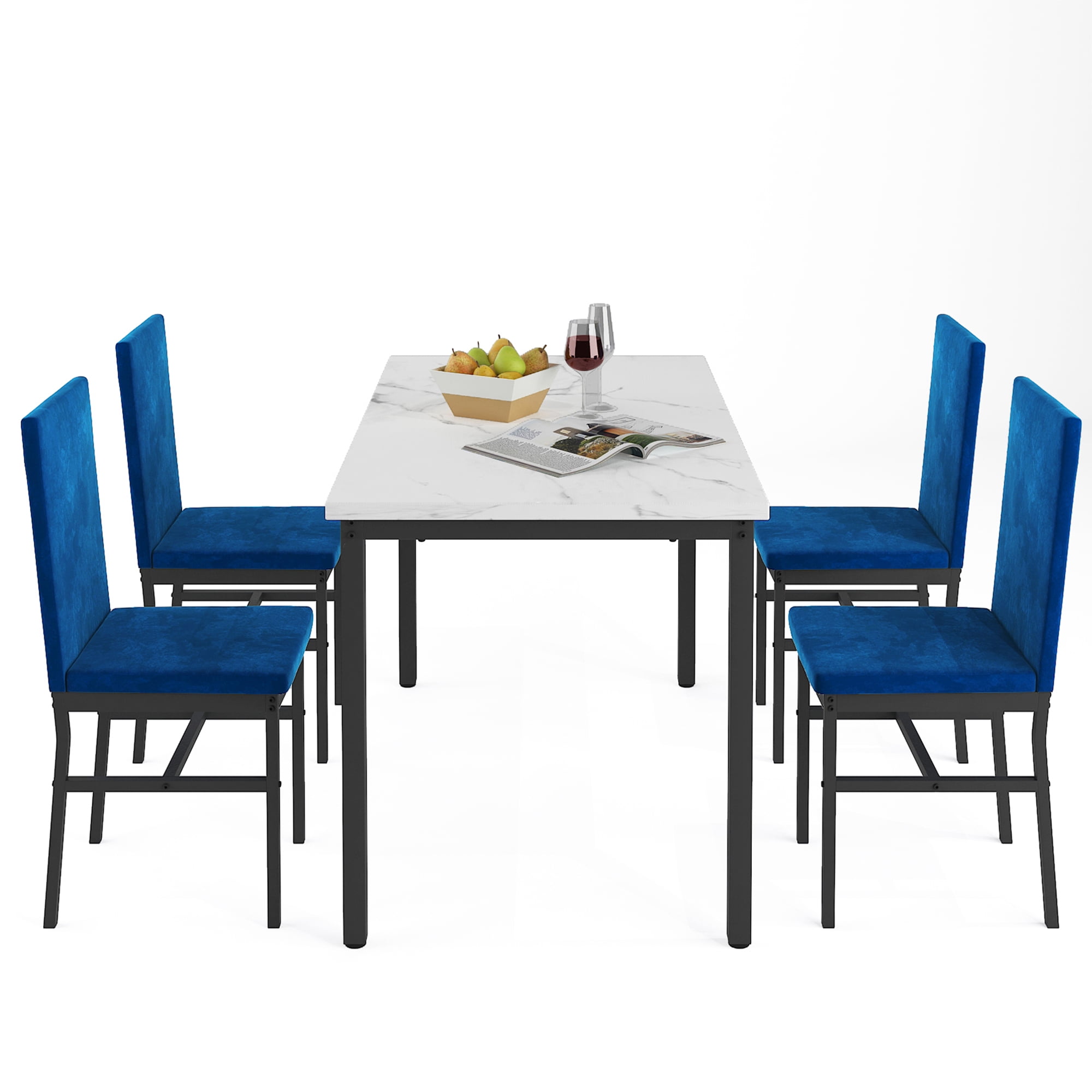 Kitchen Dining Table Set, 5Piece Dining Table and Chairs, Metal Frame