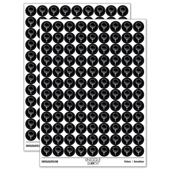 Golf Ball on Tee 200  Round Stickers - Black - Gloss Finish - 0.50" Size