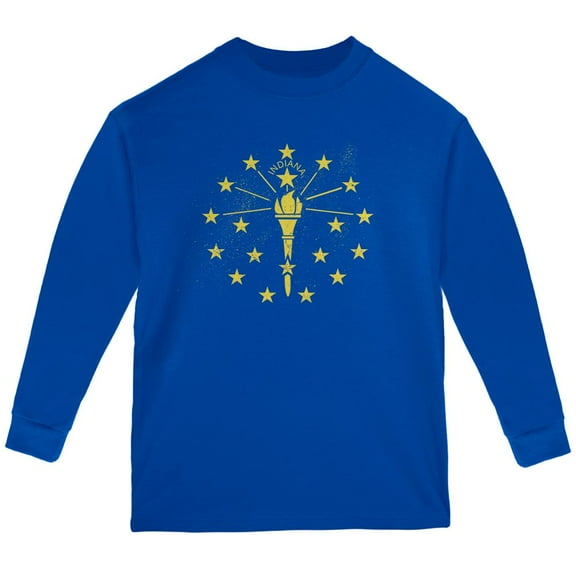 Born and Raised Indiana State Flag Youth Long Sleeve T Shirt Royal YLG