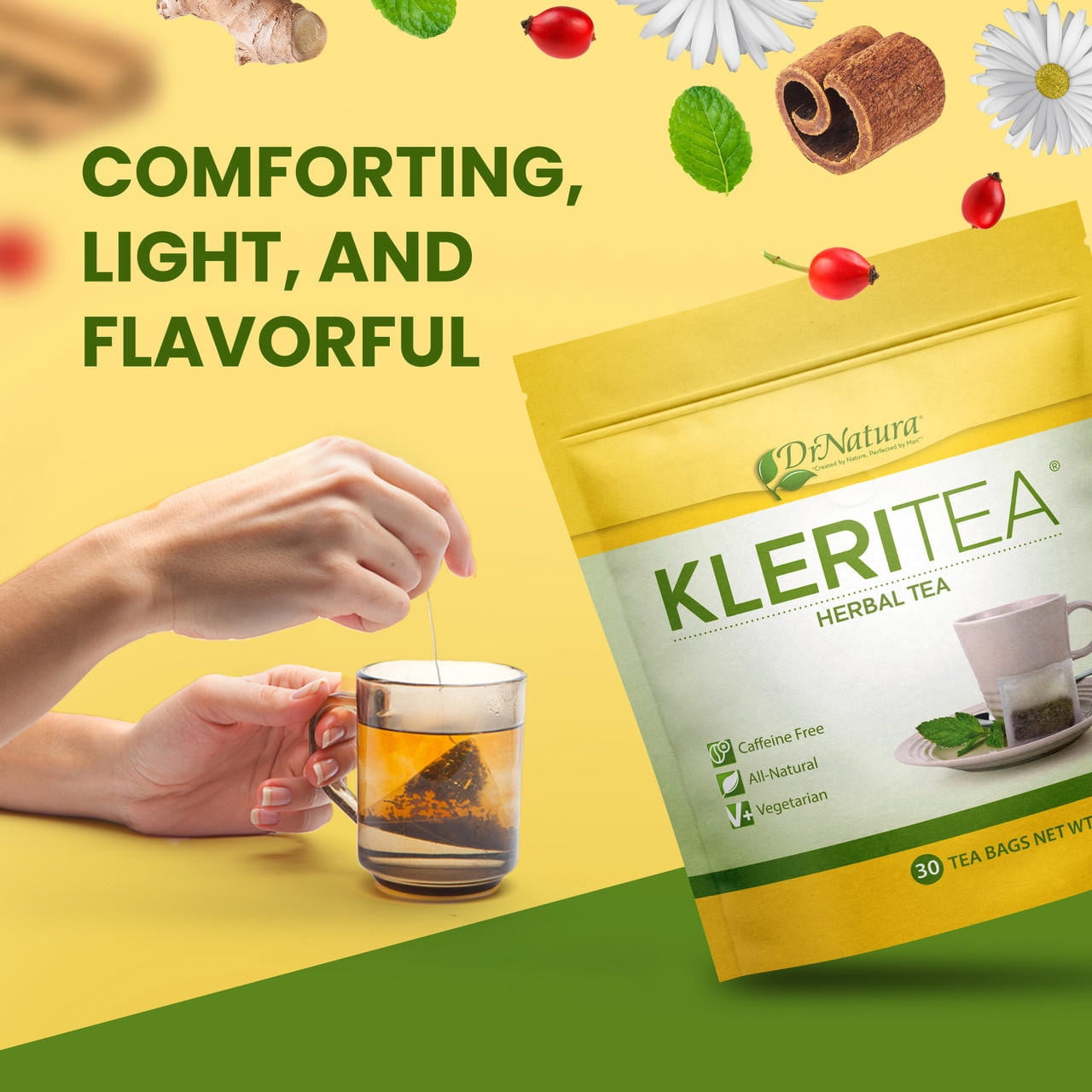 DrNatura KleriTea Herbal Tea Caffeine Free All Natural Vegetarian Tea Bags 30 Count 2.12 oz