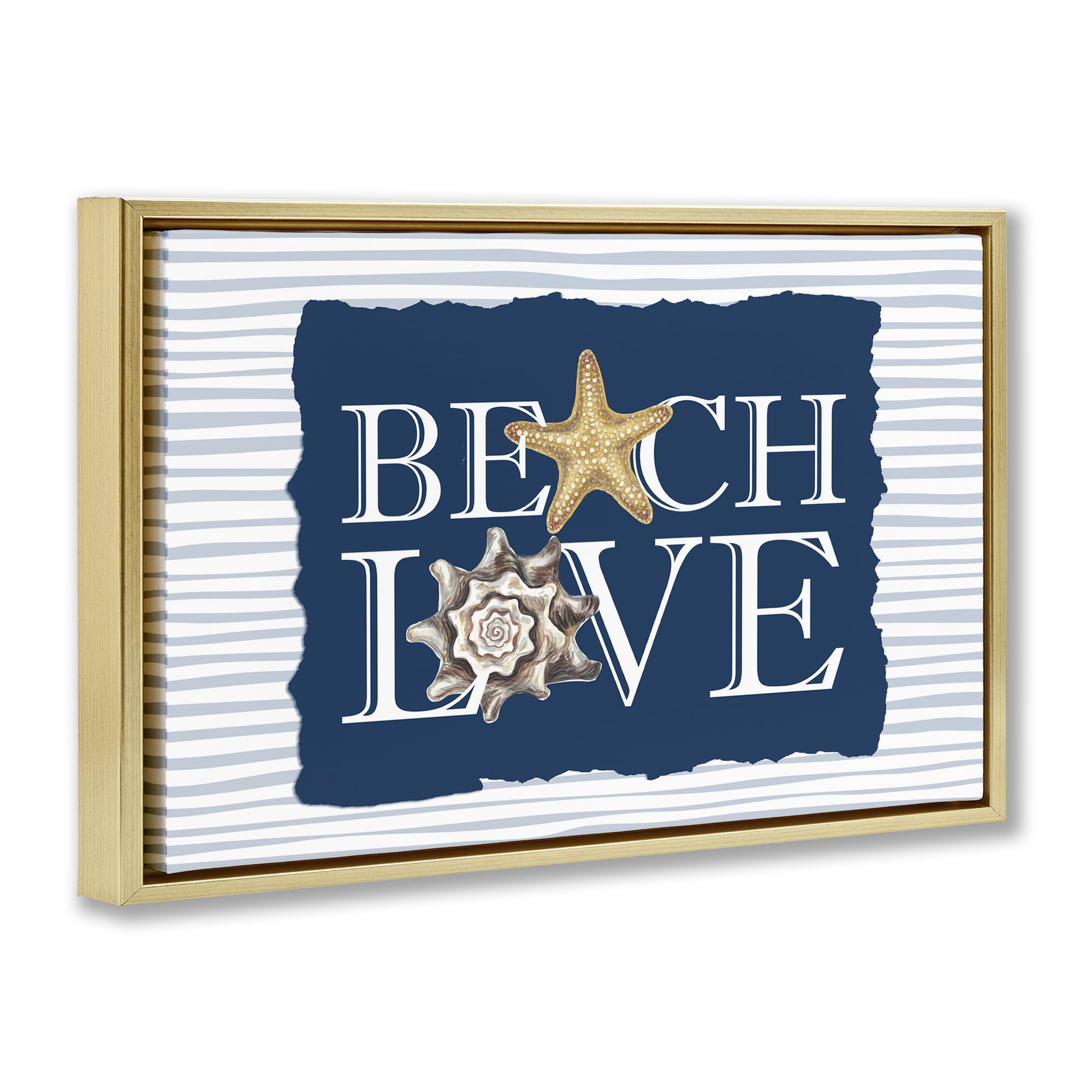 Stupell Industries Beach Love Seashells Gold Framed Floater Canvas Wall Art, design by Kim Allen