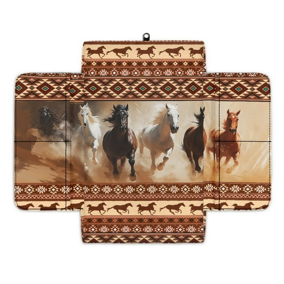 Renewold American Tribal Horse Brown Car Center Console Cover Comfortable Non-slip Armrest Cushion with Side Storage Pocket Arm Rest Covering Protective Cover Car Interior Accessories