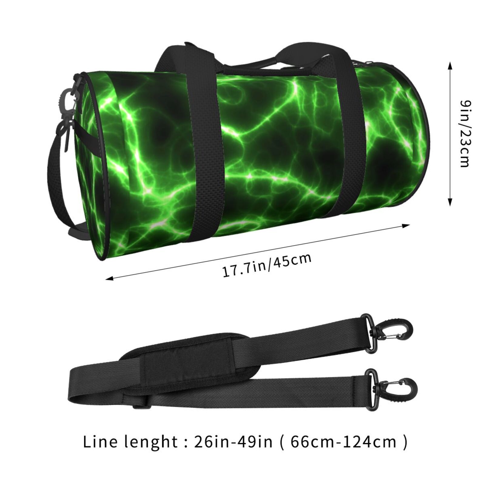 Vsdgher Green Lightning 45L Foldable Duffel Bag, Sports Gym Bag,Overnight Bag, Portable Weekender Bag for Airplanes