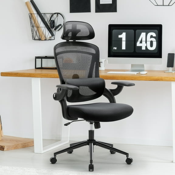 GIANNA Ergonomic Mesh Office Chair, High Back Desk Chair with Adjustable Lumbar Support, Headrest & Armrests, Swivel Task Chair, Black