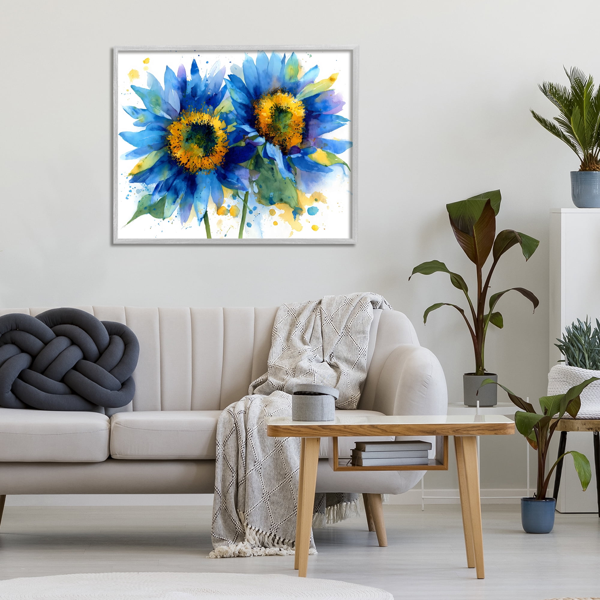 Stupell Industries Blue Sunflowers Bouquet Gray Framed Giclee Art, design by Franklyn Gregory