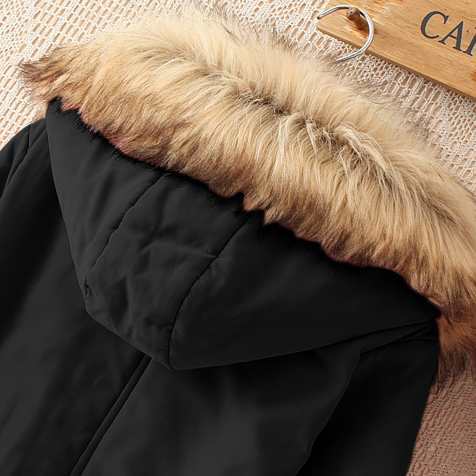 Hfyihgf Women's Hooded Winter Coat Long Warm Fleeced Lined Long Jackets Thicken Zip Up Faux Fur Hooded Parka Coat with Pockets Black XL