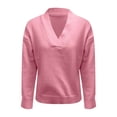 thumbnail image 3 of Aellinatey Sweaters for Women V Neck Casual Knit Solid Color Long Sleeve Sweatshirts Comfy Warm Thick Soft Winter Baggy Clothes, 3 of 9