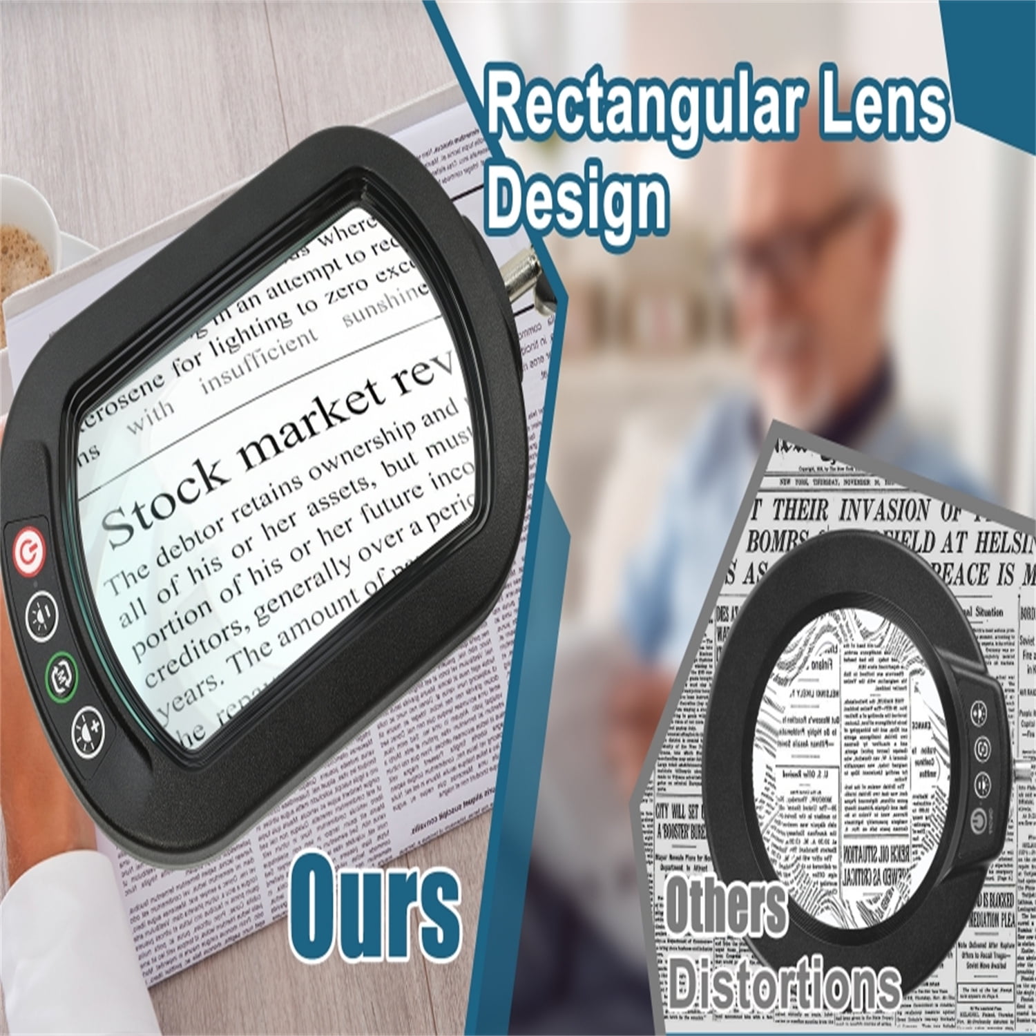 10X Rectangular Lens Magnifying Lamp - 5 Color Stepless Dimming, 2x16" Swing Arm, Head Buttons & 2.6" Clamp for Crafts/Reading/Seniors