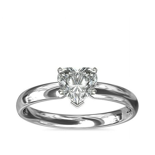 1.00 Carat Excellent Heart Cut Real Diamond New Design Solitaire Ring for Wedding Solid 18K White Gold Size 11