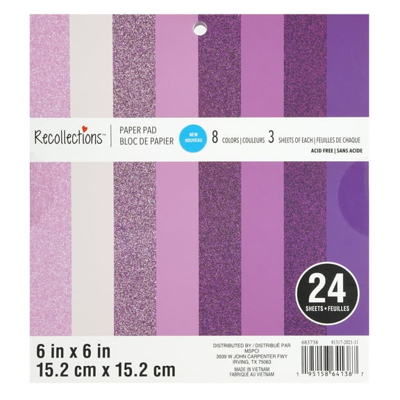 Recollections Purple Paper Pad, 6" x 6", 12 Pack