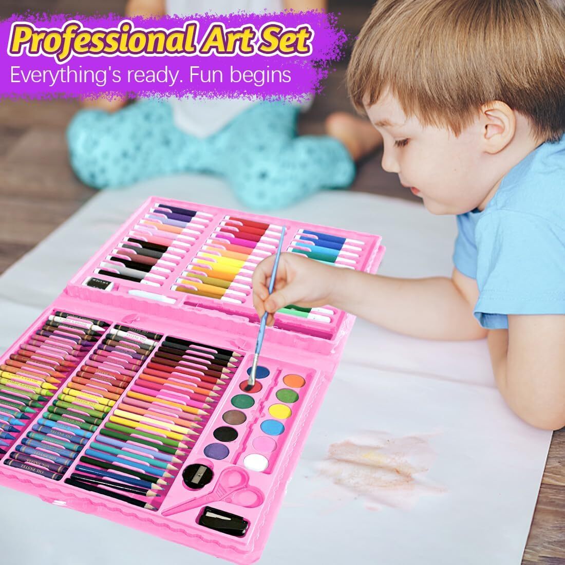 Art Supplies, 150-Piece Drawing Art Kit, Gifts for Girls Boys Teens, Art Set Crafts Case, Kid Crafting Supplies Includes Oil Pastels, Crayons, Colored Pencils Christmas Gifts,Birthdays Gifts(Pink)