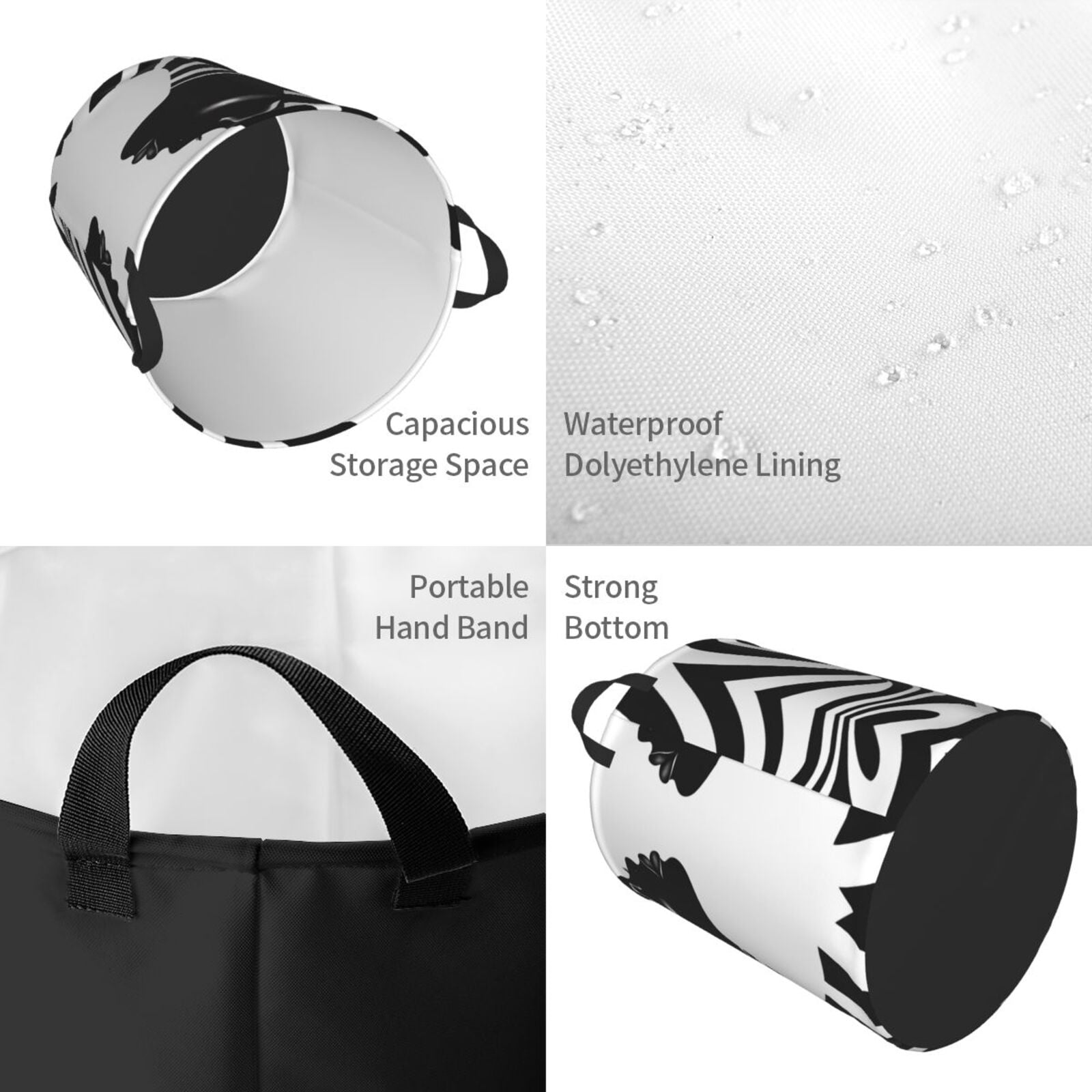 Large Laundry Basket with Handles - Abstract Monochrome Profile Kids Baby Dirty Clothes Laundry Hamper for Bedroom Aesthetic