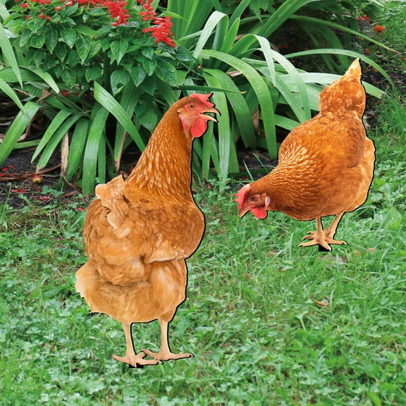 HOMEMAXS Brown Acrylic Garden Hen Stake for Outdoor Yard Decoration and Garden Supplies 2pcs