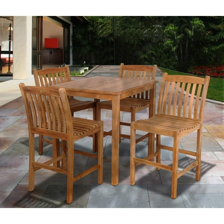 Amazonia Aberdeen 5 Piece Teak Square Patio Bar Height Dining Set