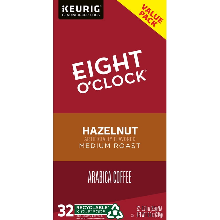 Eight O'Clock Coffee Coffee, Medium Roast, Hazelnut, K Cup Pods, Value Pack 32 Ea