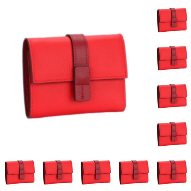 Monedero Rectangular Qarigey de tres pliegues con cremallera tarjetero efectivo carpeta fotos 10piezas Rojo