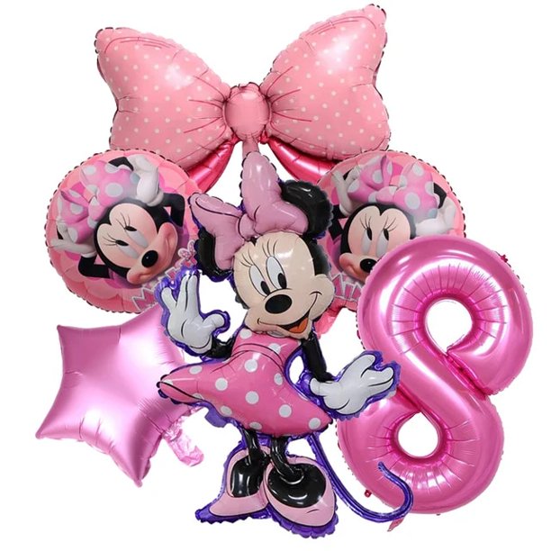 Disney-suministros de fiesta de cumpleaños con tema de Minnie Mouse, color rosa, taza, plato, globo, decoración de fiesta de cumpleaños para niños y niñas, vajilla desechable