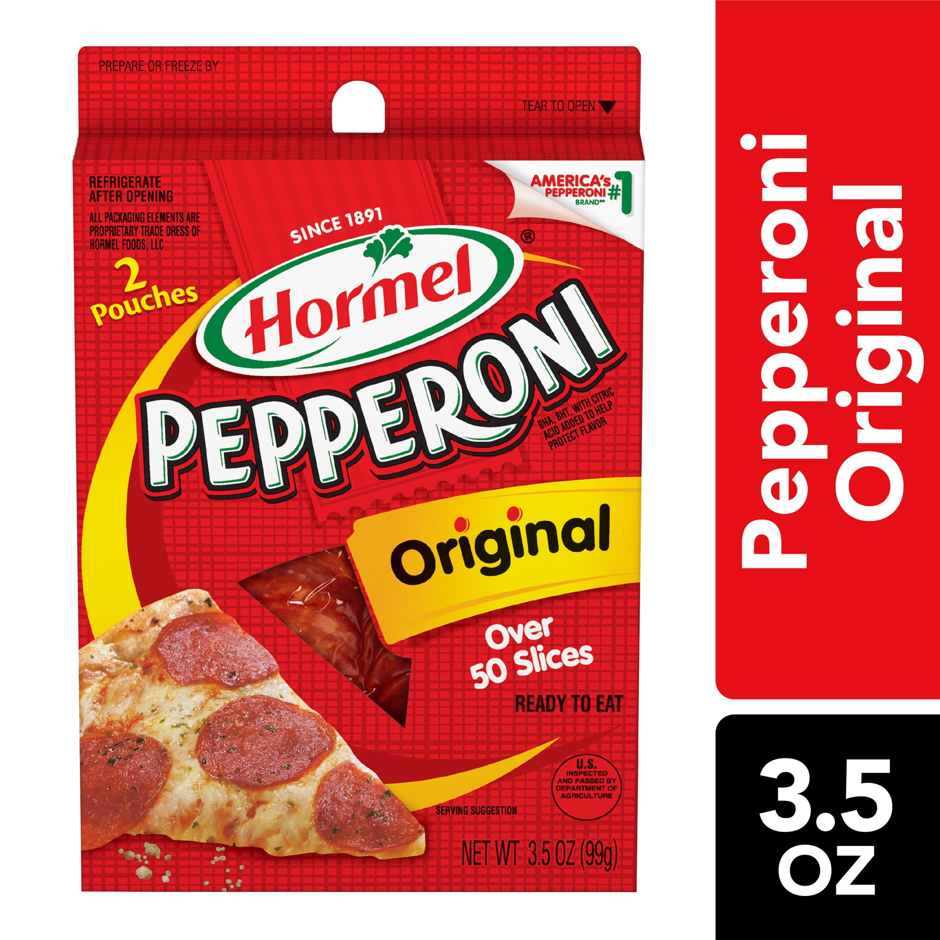 HORMEL Pepperoni Original, Pizza Topping,Gluten Free, Protein Snacks, 3.5 oz Carton