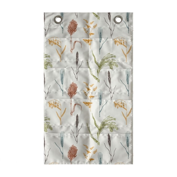 Botanical Hanging Pocket Organizer, Forest Herbs Cereal Corps Wheat Branch Rye Barley Nature Plant Foliage, Printed Polyester Storage Bag with Pockets, 21" x 31", Off White Multicolor