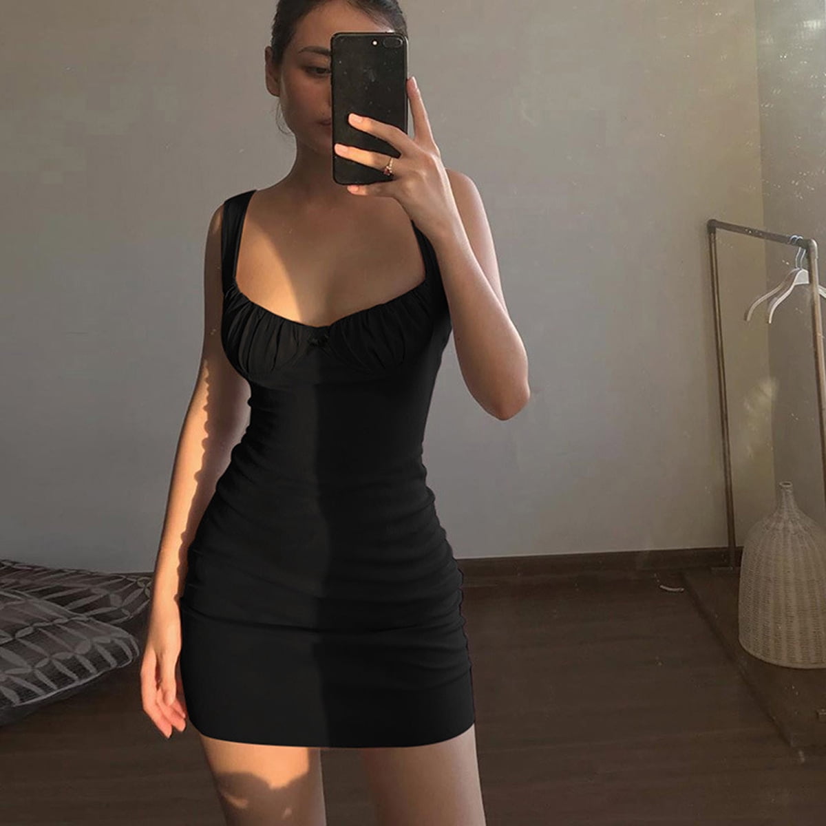 Women Dress Skinny Mini Dress Ladies Solid Casual Short Pencil Bodycon Dress 