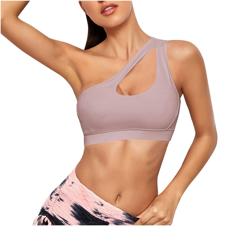 qILAKOG Sports Bras For Women One-shoulder Compression Medium Impact Bras  For Yoga Gym Workout Fitness Exercise and Offers Back Impact,Women Strappy