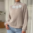 thumbnail image 6 of Sakmal Fall Sweaters for Women Long Sleeve Pullover Cute Tops Beige Loose High Neck Floral Sweaters for Women, 6 of 7