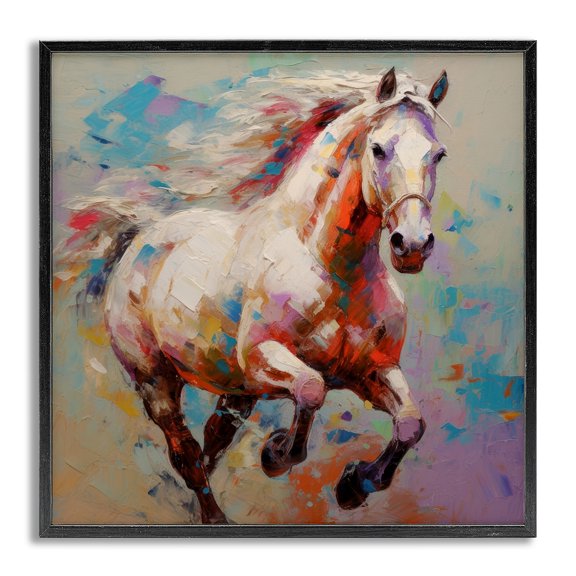 Stupell Industries Trotting Horse Abstraction Animals & Insects Painting Gray Framed Art Print Wall Art, 24 x 24