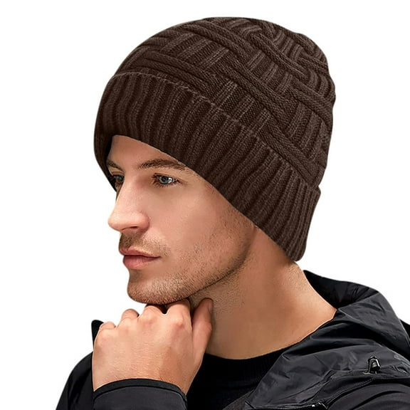 Dyfzdhu Winter Hat Warm Knitted Wool Thick Baggy Slouchy Beanie Skull for Men Women Gifts Brown