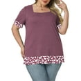 thumbnail image 4 of Womens Plus Size Tops Summer Casual Color Block Cow Print Loose Fit Short Sleeve Shirts Wine Red 4X, 4 of 5