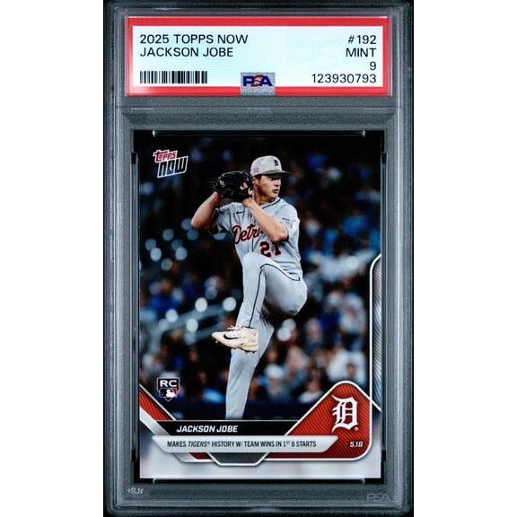 Graded 2025 Topps Now Jackson Jobe #192 Rookie RC Baseball Card PSA 9 Mint