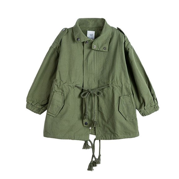 DJDLJWCJ Little Girls Windbreaker Jacket Mid-length Solid Color Drawstring Windproof Jacket Green Size 4-5Years