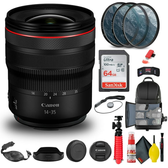 Canon RF 14-35mm F/4L IS USM Lens (4857C002) + Filter + BackPack + 64 Go + More