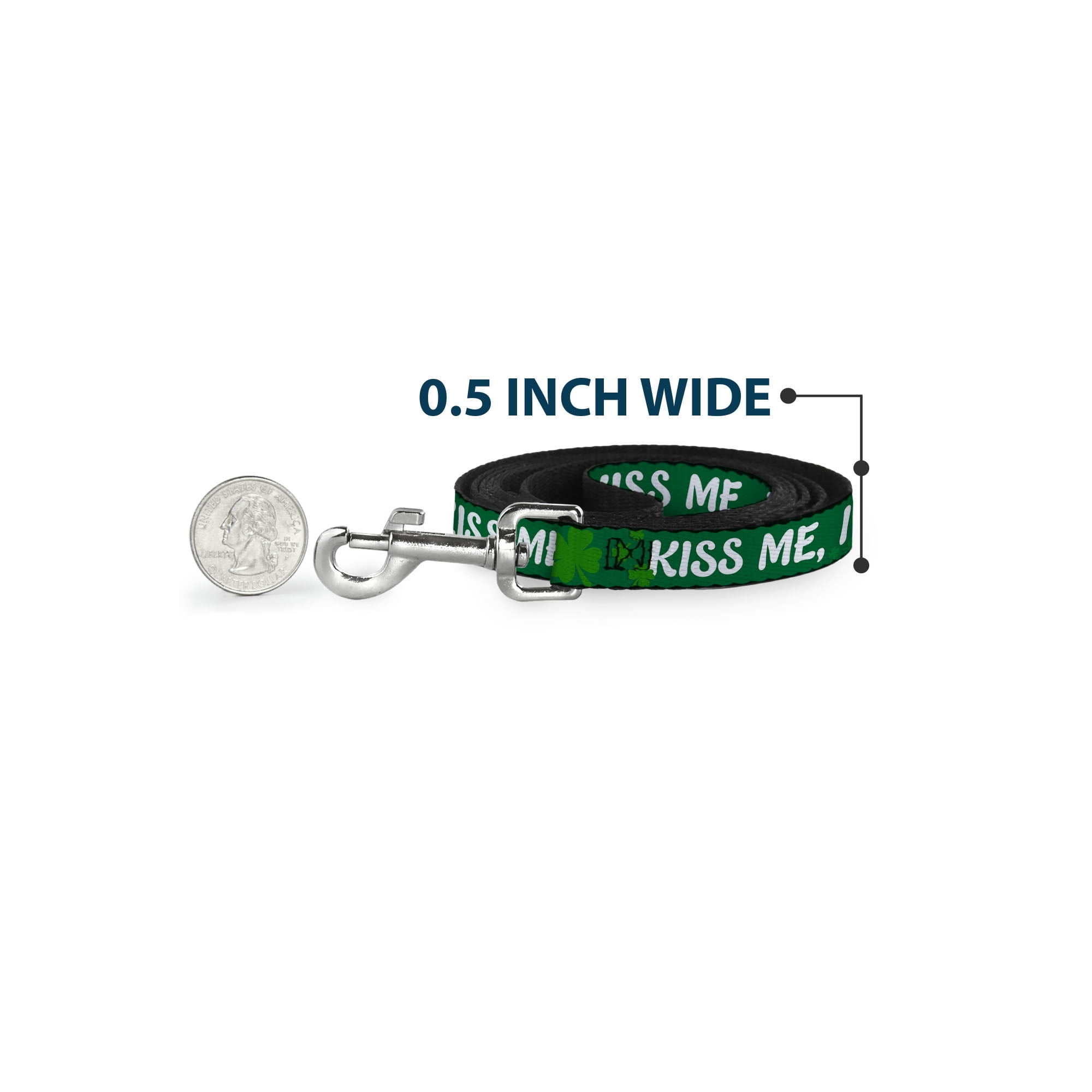 Buckle-Down Pet Leash, Dog Leash, Kiss Me Im Irish Clovers Green White, 6 Feet Long 1.0 Inch Wide